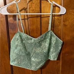 SHEIN Green Sequin Crop Top
